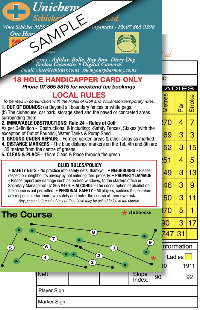 9 Hole Golf Score Cards